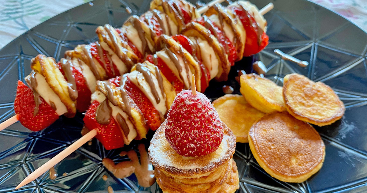 Rezept Mini Pancake Spieße mit Erdbeeren und Bananen lowcarb glutenfrei