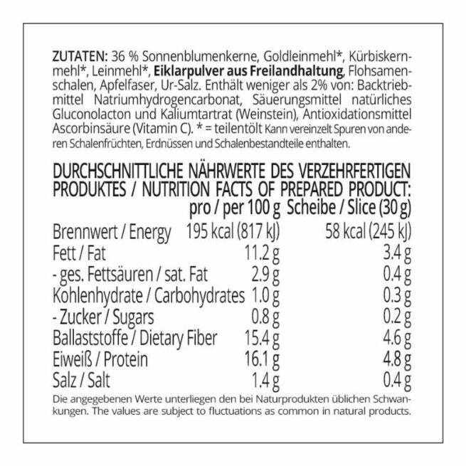Freiburger Sonnenblumenbrot lowcarb keto glutenfrei paleo Eiweißbrot Backmischung