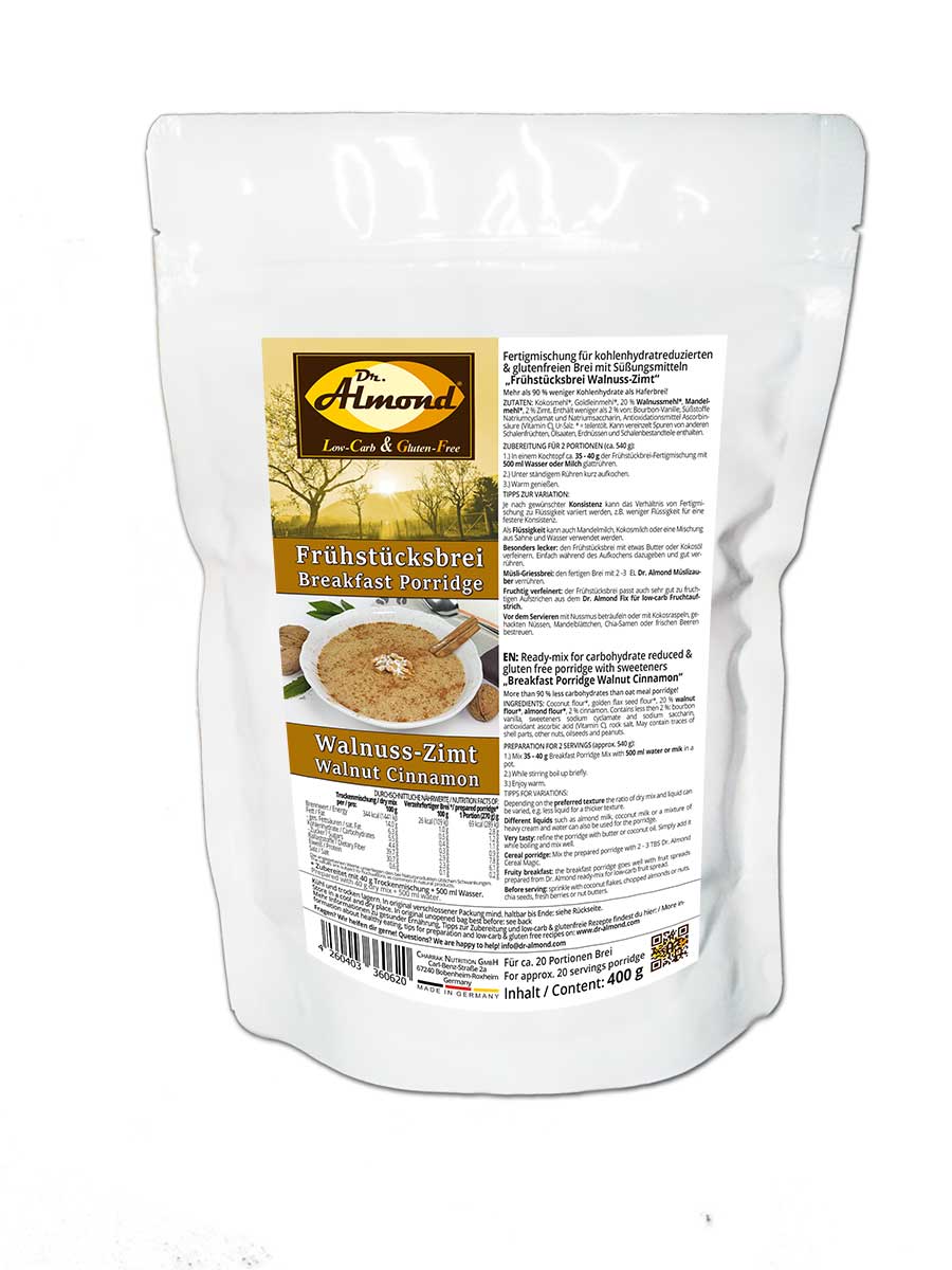 Fruhstucksbrei Low Carb Glutenfrei Vegan Walnuss Zimt 400 G Dr Almond Lowcarb Glutenfrei Shop