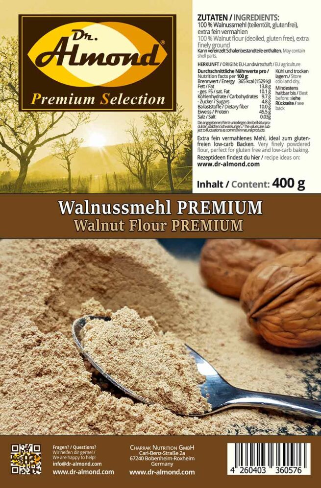 Walnussmehl Walnussprotein PREMIUM low-carb glutenfrei extra fein vermahlen teilentölt