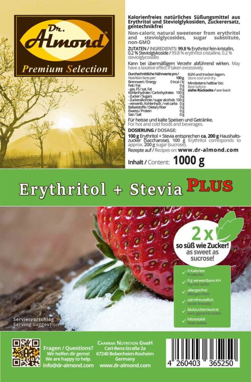 Erythrit Stevia doppelte Süße 2x so süß wie Zucker Zuckerersatz