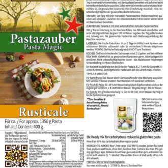 Pastazauber Rusticale low-carb-glutenfreie Nudeln keto Pastamehl Etikett