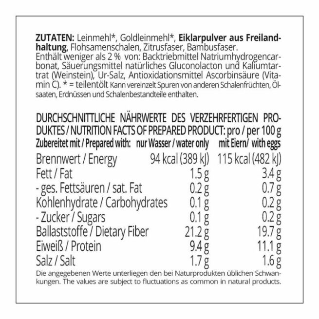Bauerntoast low-carb keto glutenfrei paleo Eiweissbrot Backmischung mit 0.1 g Kohlenhydrate NUSSFREI