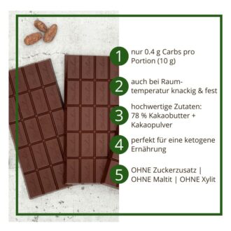 CHOKETO Low Carb & Keto Schokolade ZARTBITTER PUR – 3 Tafeln – handgemacht