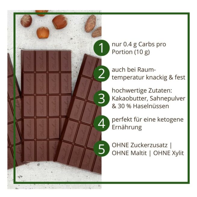 CHOKETO Low Carb & Keto Schokolade ZARTBITTER & HASELNUSS – 3 Tafeln – handgemacht