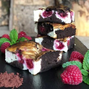 Rezept Cheesecake-Brownies mit Himbeeren lowcarb glutenfrei