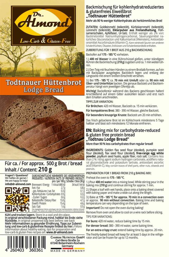Todtnauer-Huettenbrot low carb glutenfreie Backmischung keto