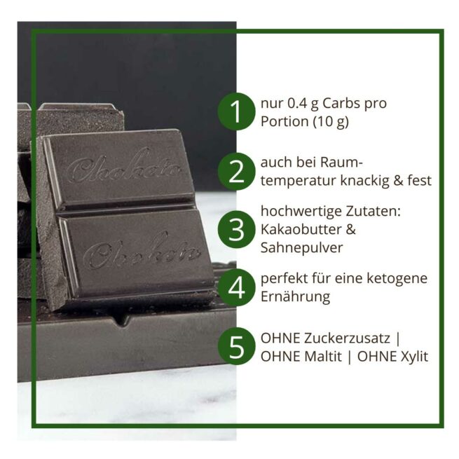 CHOKETO Low Carb & Keto Schokolade SCHWARZE SAHNE PUR – 3 Tafeln – handgemacht