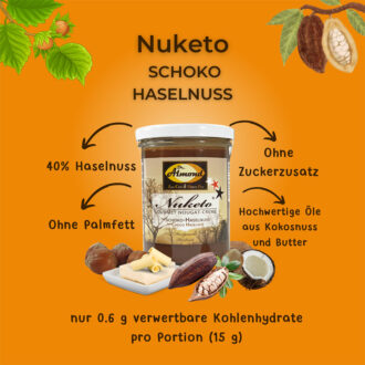 Nuketo SCHOKO-HASELNUSS Gourmet Nougat-Creme low carb keto | ohne Zuckerzusatz | ohne Palmöl