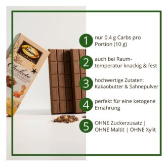 CHOKETO Low Carb & Keto Schokolade KARAMELLMILCH PUR – 3 Tafeln – handgemacht – ohne Zuckerzusatz