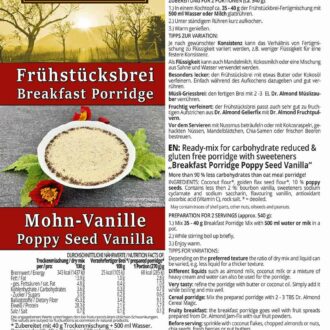 Frühstücksbrei low carb glutenfrei vegan MOHN-VANILLE 400 g