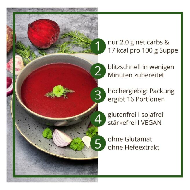 Suppentraum Rote-Bete & Feine Kräuter Tütensuppe low-carb glutenfrei keto vegan