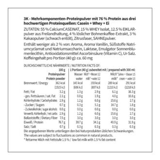 3K Gourmet Protein TIRAMISU-KAFFEE MILCHSHAKE Mehrkomponenten Proteinshake | Keto Proteinkaffee | 76 % Protein | vegetarisch | Zutaten Nährwerte