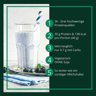 3K Gourmet Protein BLAUBEER MILCHSHAKE Mehrkomponenten Proteinshake | Keto Proteinpulver | 75 % Protein | vegetarisch |