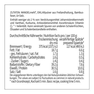 Spätzlezauber Spätzlemehl für Eierspätzle und Knöpfle low carb keto glutenfrei paleo - Zutaten Naehrwerte