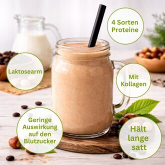 363-03-4K Gourmet Protein HASELNUSS-KAFFEE MILCHSHAKE Mehrkomponenten Proteinshake Keto Proteinpulver 76 % Protein USP2