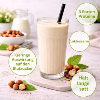 375-03-3K Gourmet Protein HASELNUSS MILCHSHAKE Mehrkomponenten Proteinshake Keto Proteinpulver 75 % Protein vegetarisch -USP 2