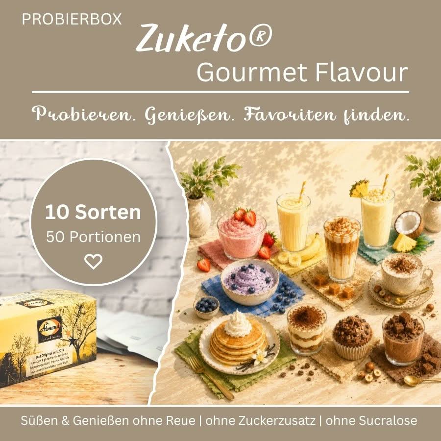909-99_Zuketo Gourmet Flavour Probierbox 9 Geschmackspulver low carb keto ohne Zuckerzusatz