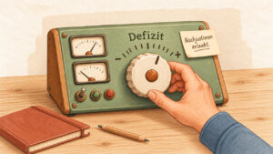 Hand stellt an einem Messgerät das Kaloriendefizit ein – Illustration zur Gewichtsabnahme