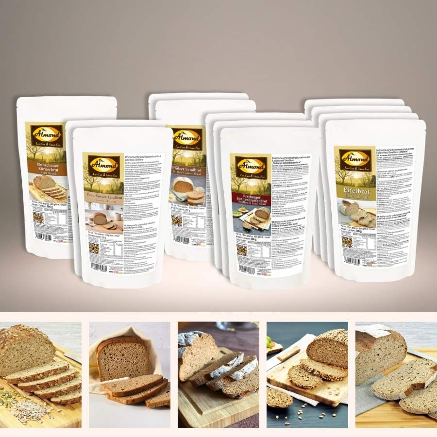 Vorrats-Set Kräftig & Rustikal Eiweissbrot Backmischung low carb keto glutenfrei